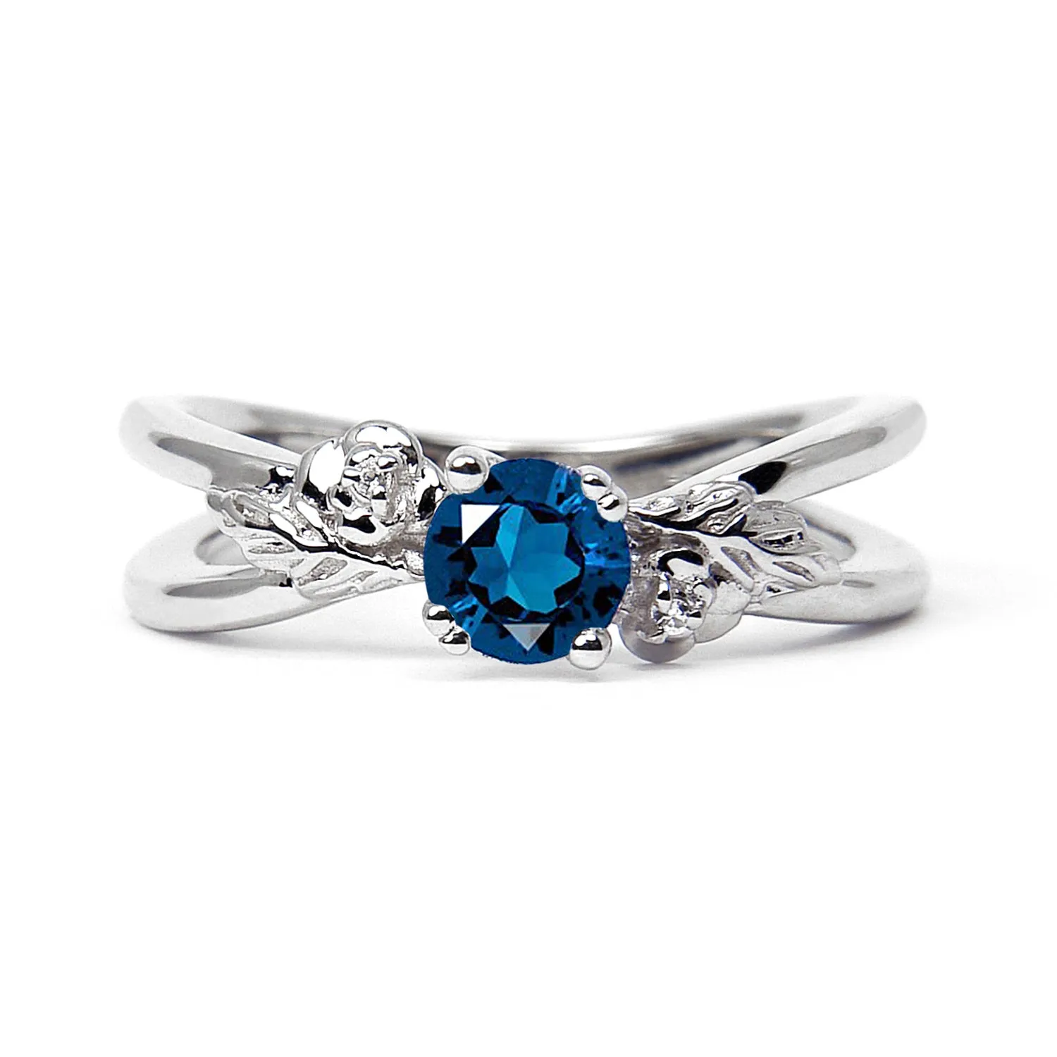 Foliage Ethical Blue Sapphire Gold Engagement Ring