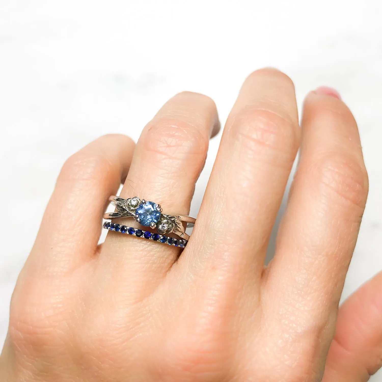 Foliage Ethical Blue Sapphire Gold Engagement Ring