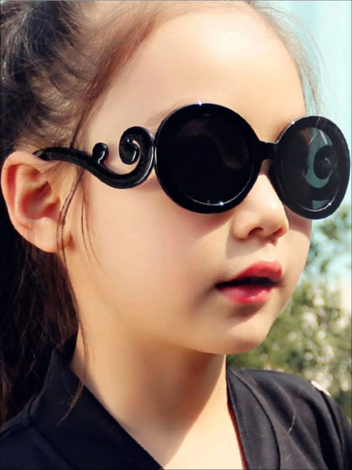 Girls Black Round Vintage Sunglasses