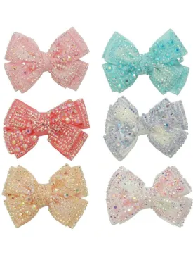 Girls Crystal Rhinestone Embellished Bow Hair Clips