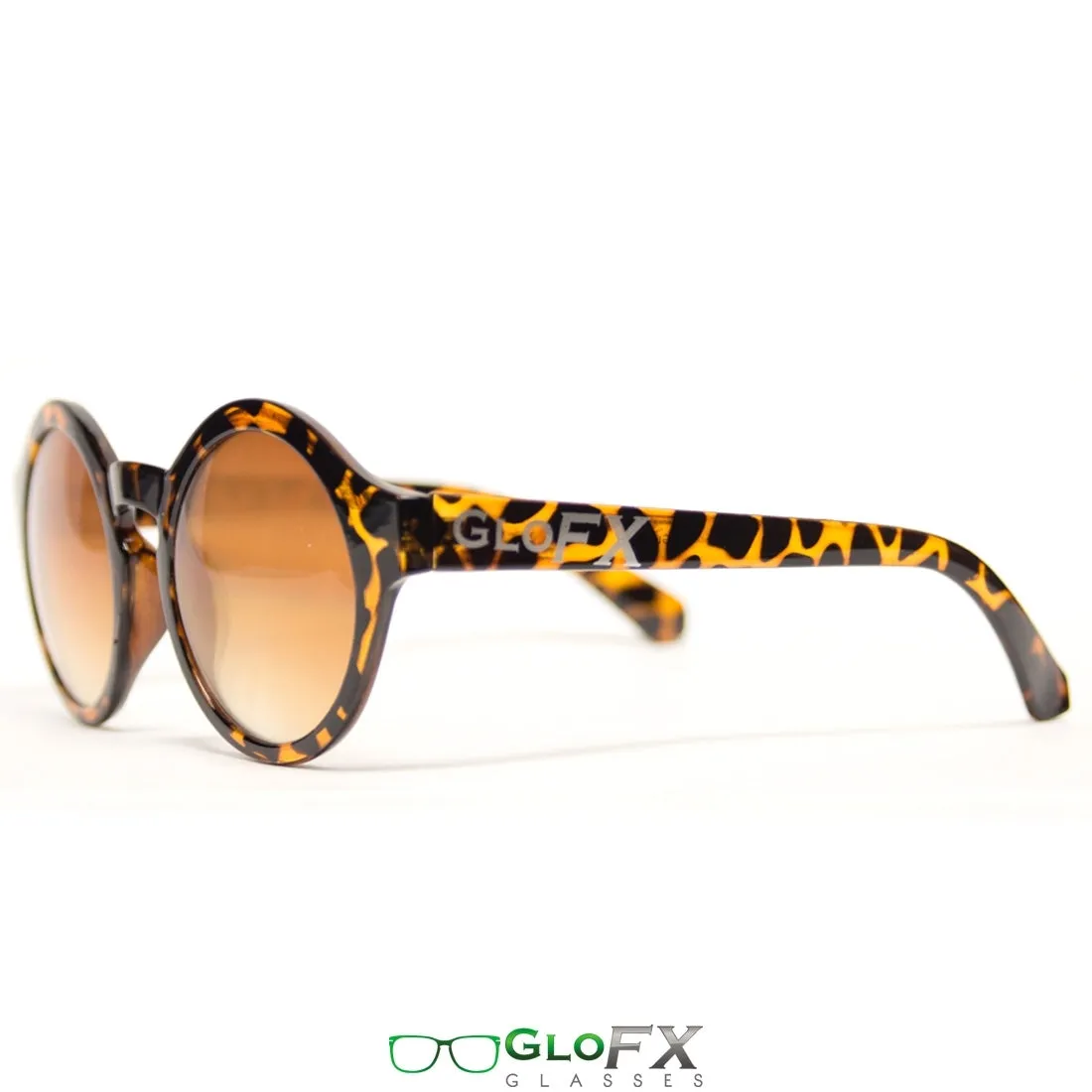 GloFX Round Tortoise Shell Diffraction Glasses - Amber Tinted