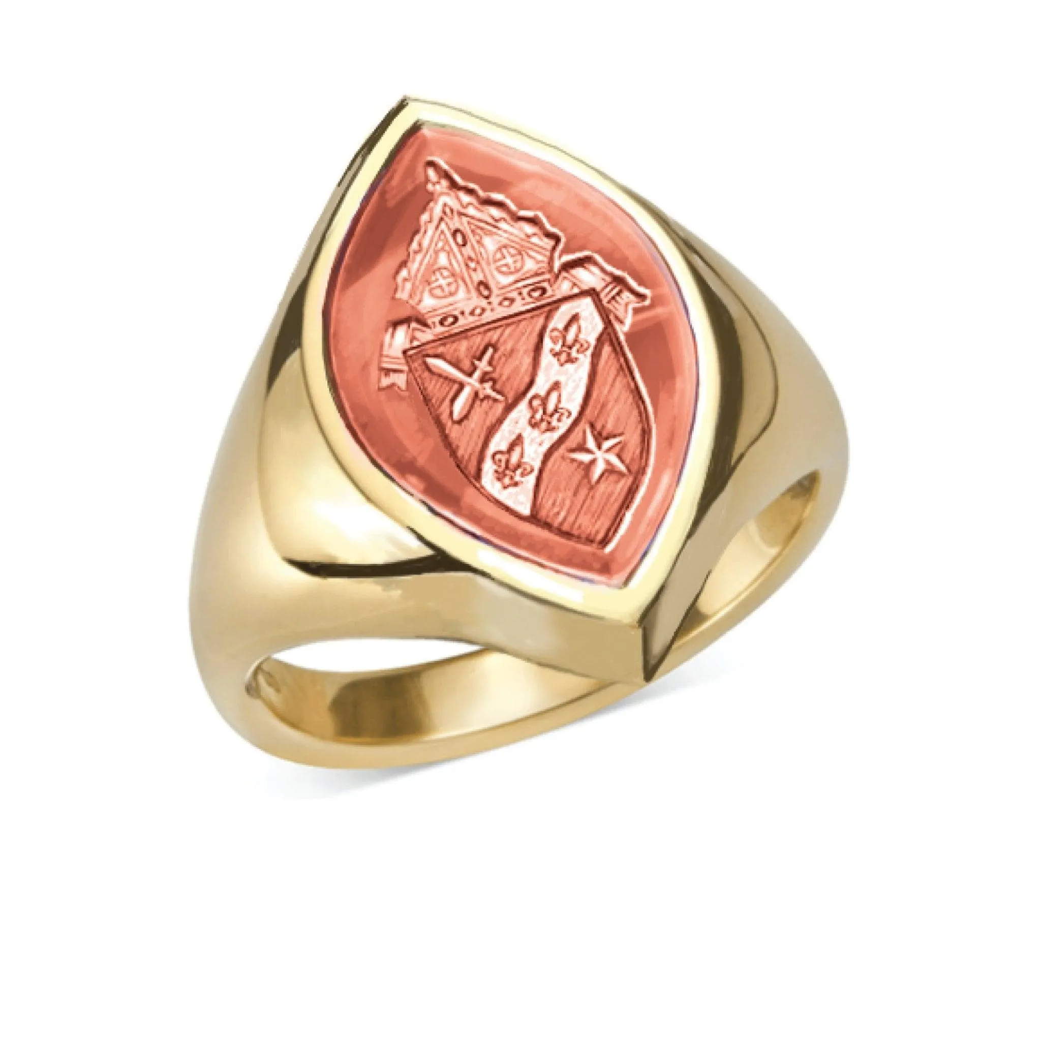 Gold Custom Carnelian Engraved Bishop Ring