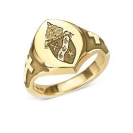 Gold Custom Engraved Bishop Ring with Crosses