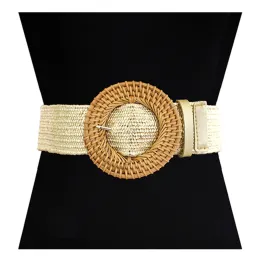 Gold Ratton Round Buckle Elastic Belt