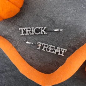 Halloween Hair Slides Set Silver Diamante Letters Slogan Clips