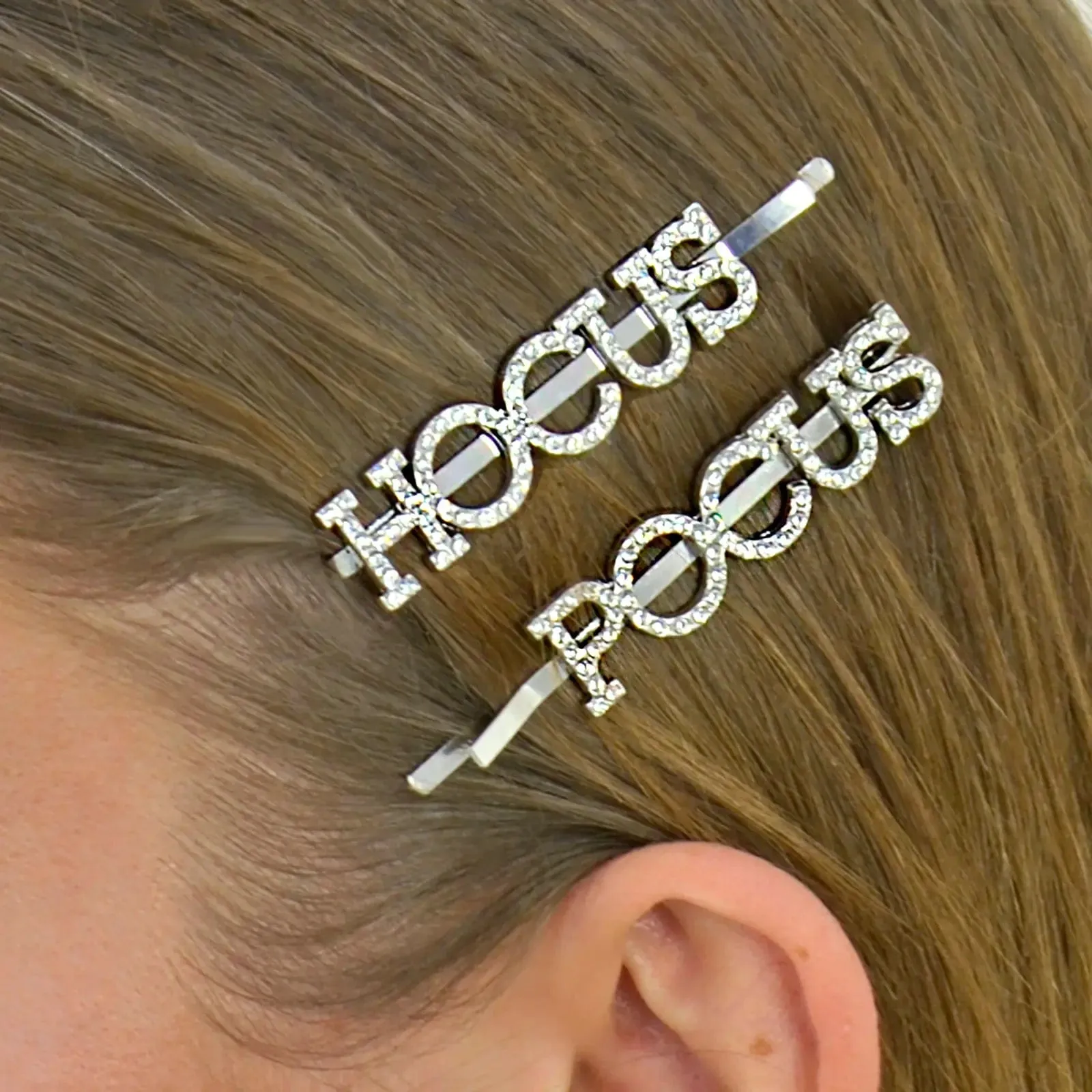 Halloween Hair Slides Set Silver Diamante Letters Slogan Clips