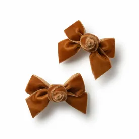 Halo Luxe Rosette Velvet Double Clip Set - Caramel