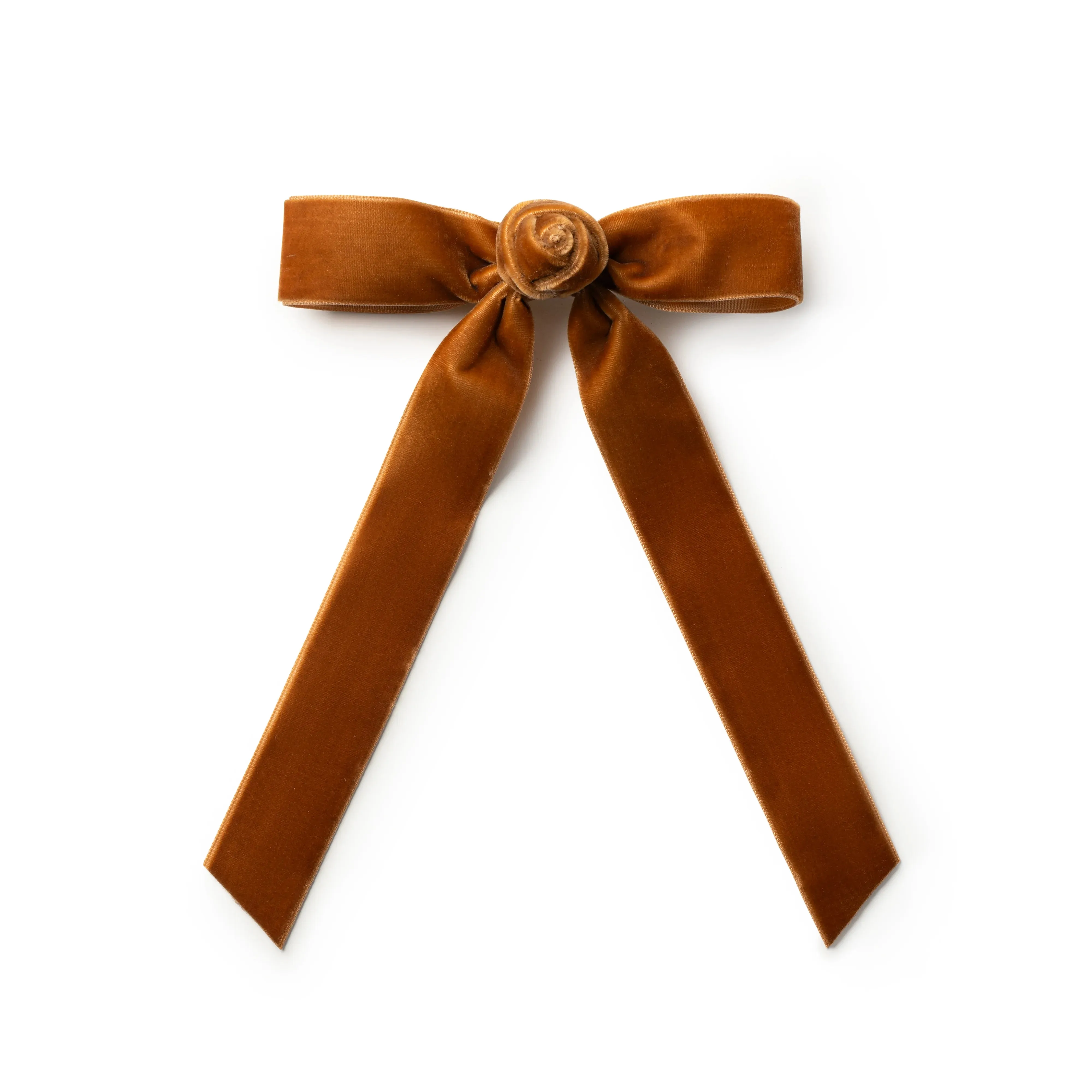 Halo Luxe Rosette Velvet Long Tail Clip - Caramel