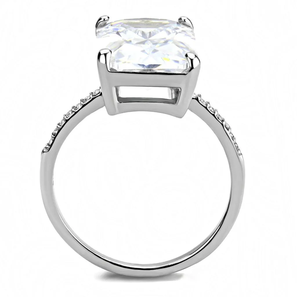 High polished (no plating) Stainless Steel Ring with AAA Grade CZ in Clear for Women Style DA131