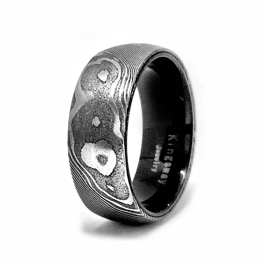 His and Her Damascus Steel Wedding Rings Set Mokume Gane Wedding Band Set