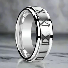 IMPERIUS | Silver Tungsten Ring, Fidget Spinner, Roman Numerals Engraved