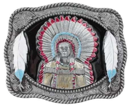 Indian Chief and Feathers Belt Buckle