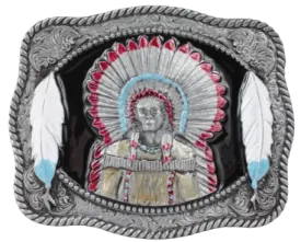 Indian Chief and Feathers Belt Buckle