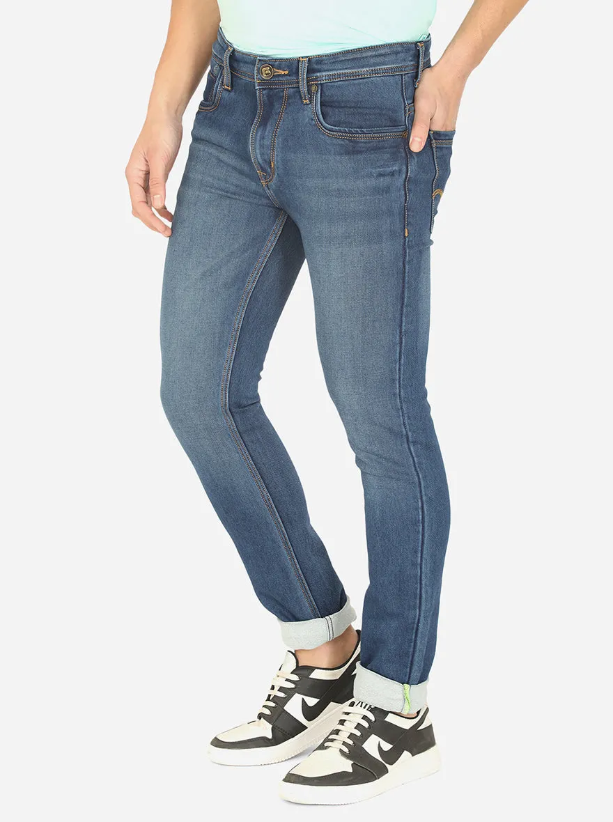 Ink Blue Washed Narrow Fit Jeans | Greenfibre