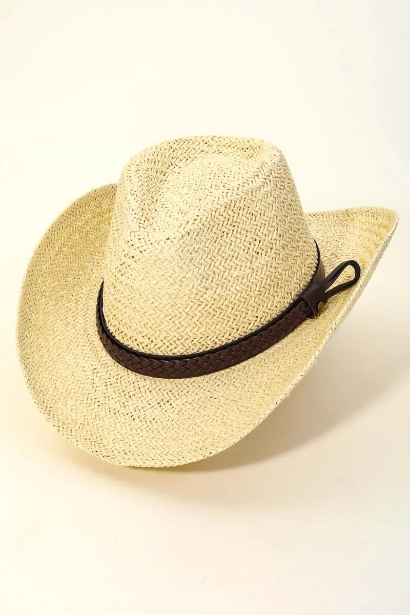 Ivory Straw Braided Belt Strap Fashion Hat