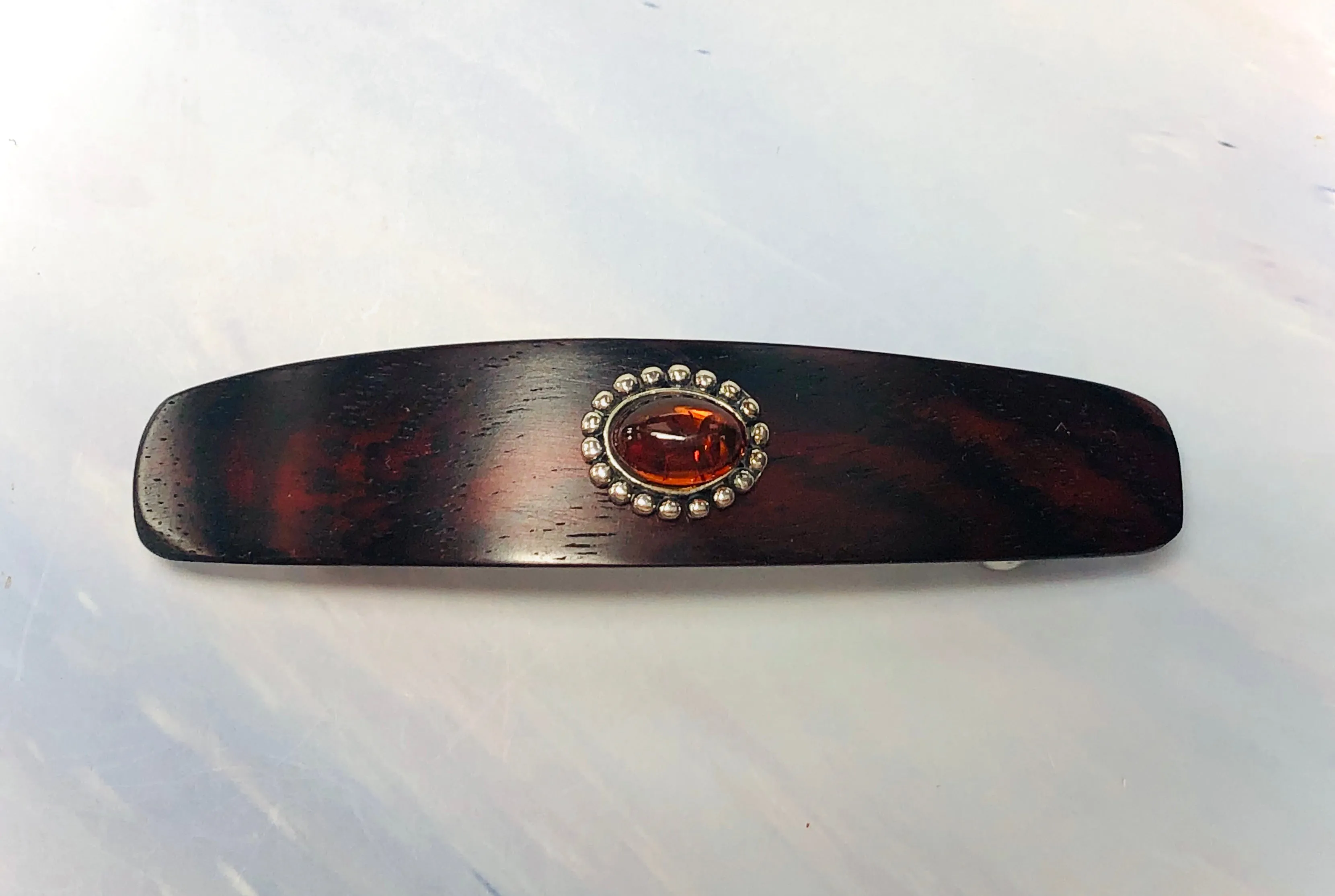 Large Cocobolo Rosewood Baltic Amber barrette, Gemstone Barrette