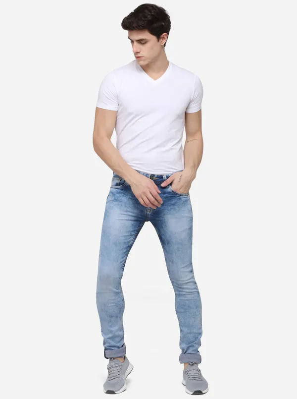 Light Blue Narrow Fit Solid Jeans | Greenfibre