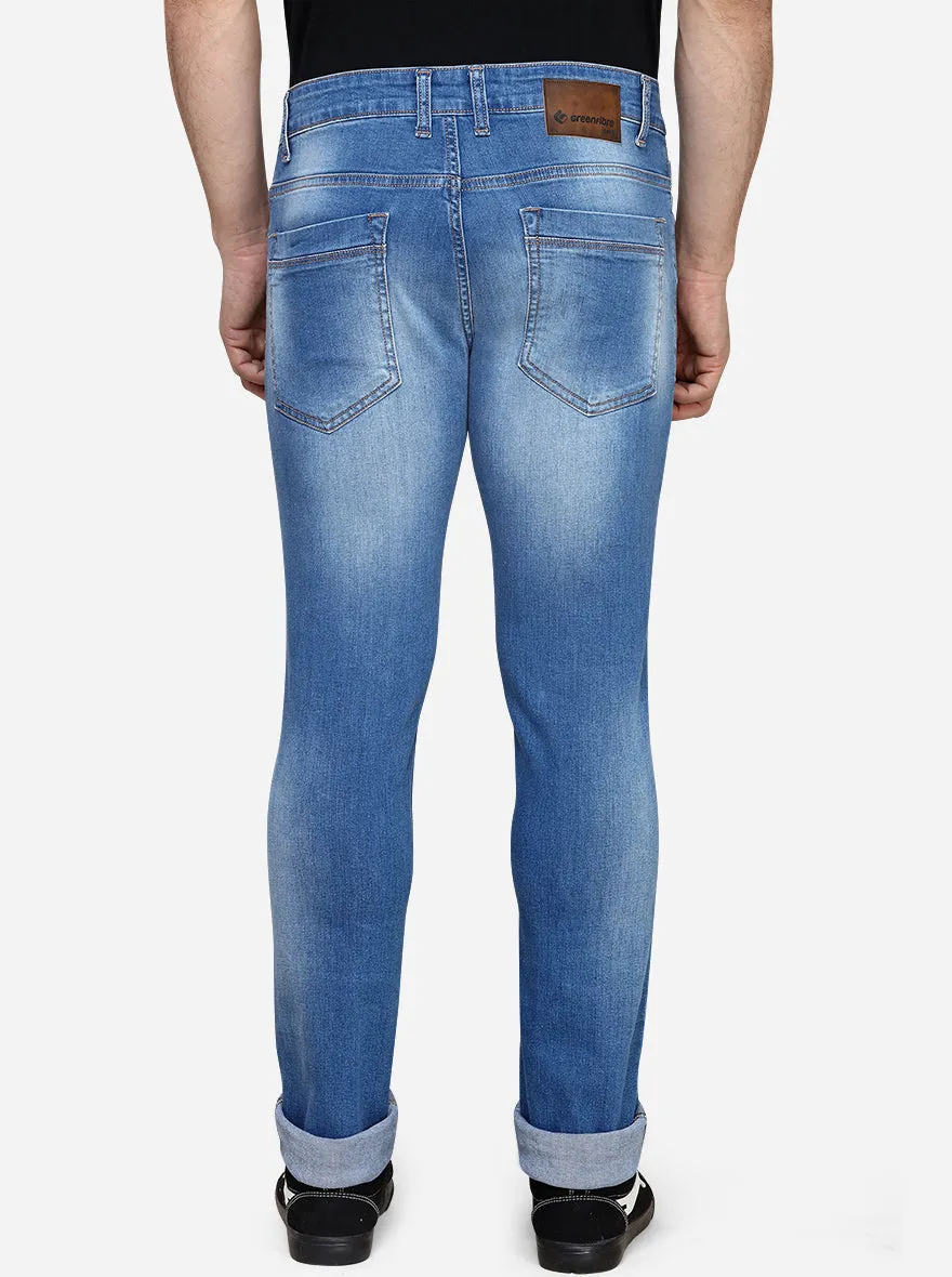 Light Blue Washed Narrow Fit Jeans | Greenfibre