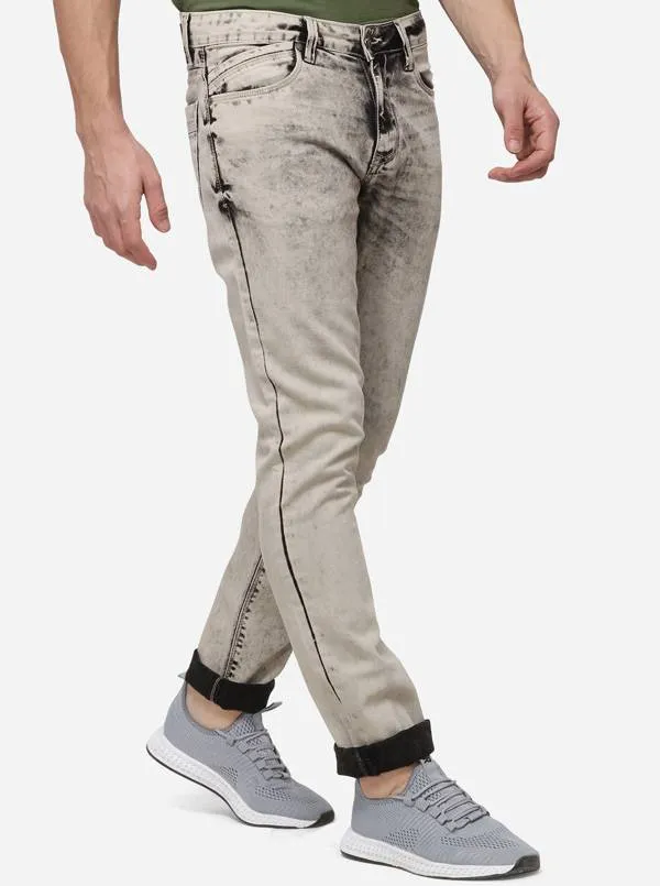 Light Grey Narrow Fit Solid Jeans | Greenfibre