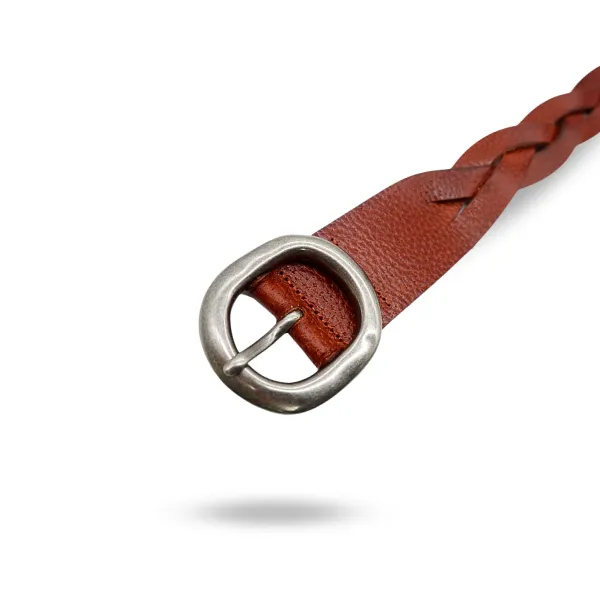 LOUISE - Womens Tan Genuine Leather Plaited Belt