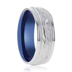 MARINER | Titanium Ring Blue Inside ilgrain Engraved