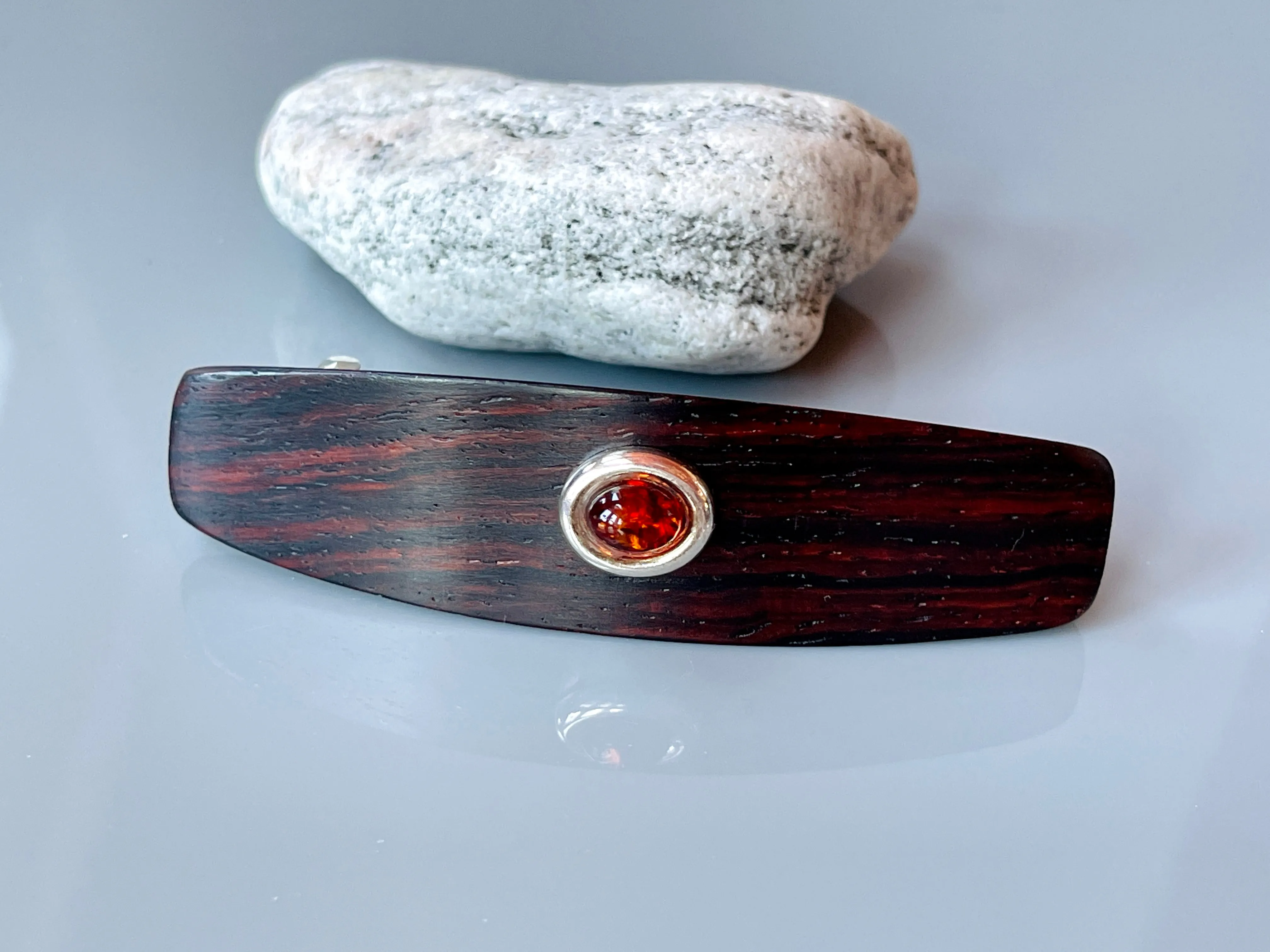 Medium Genuine Baltic Amber barrette, Cocobolo Rosewood 5th Anniversary Gift