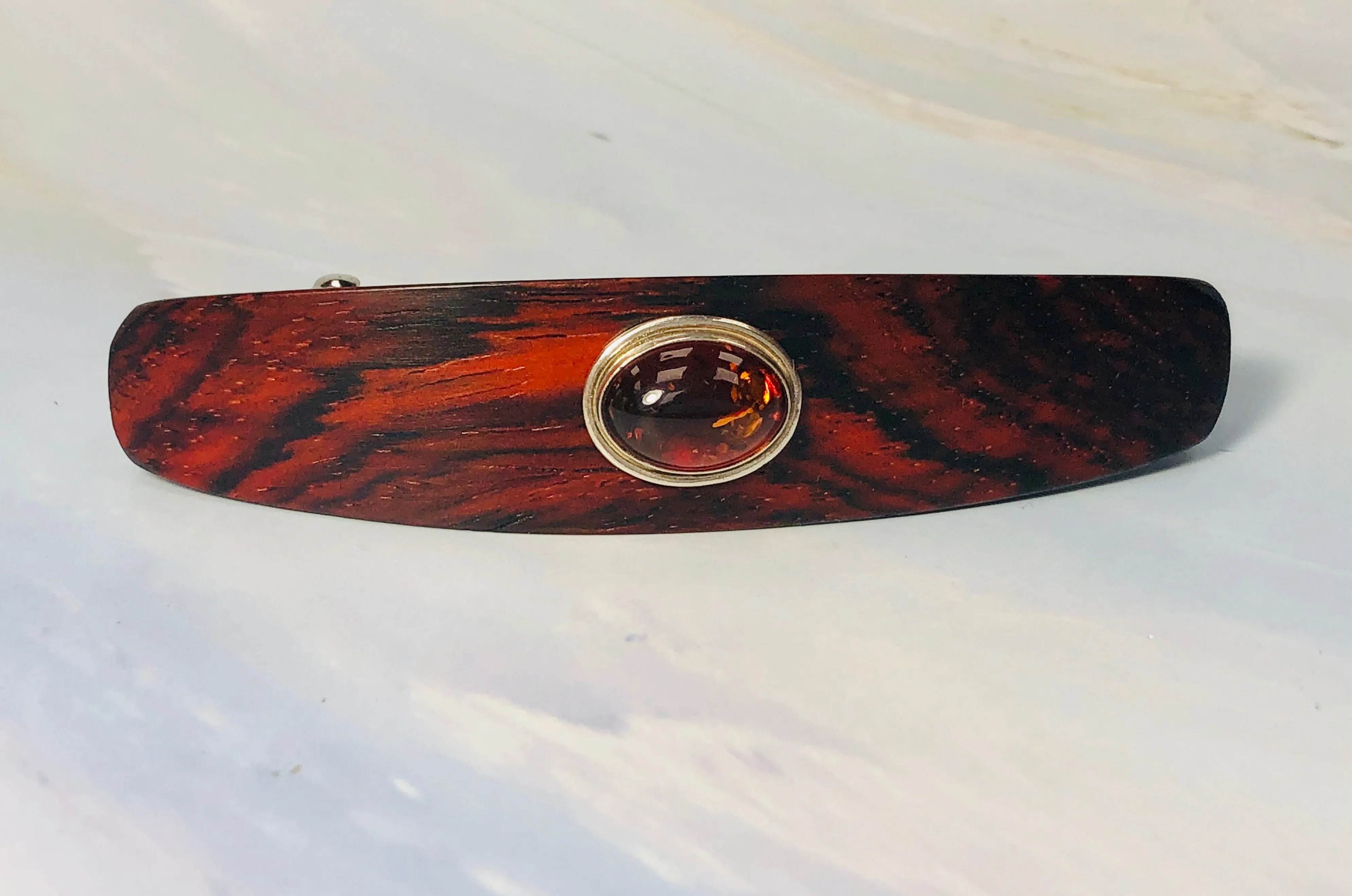 Medium Genuine Baltic Amber barrette, Cocobolo Rosewood Gemstone Barrette