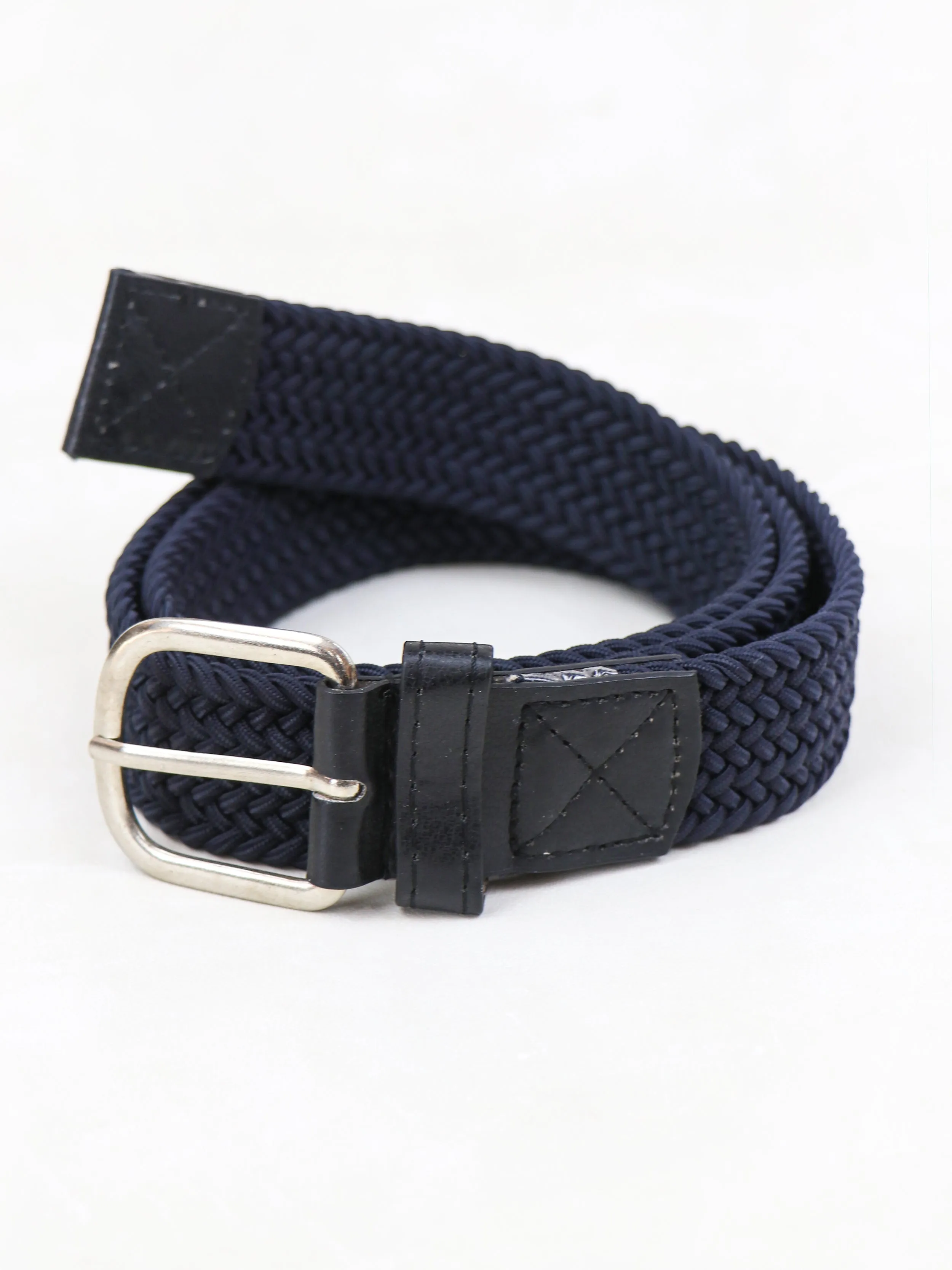 Men Canvas Elastic Fabric Woven Stretch Braided Belt Blue