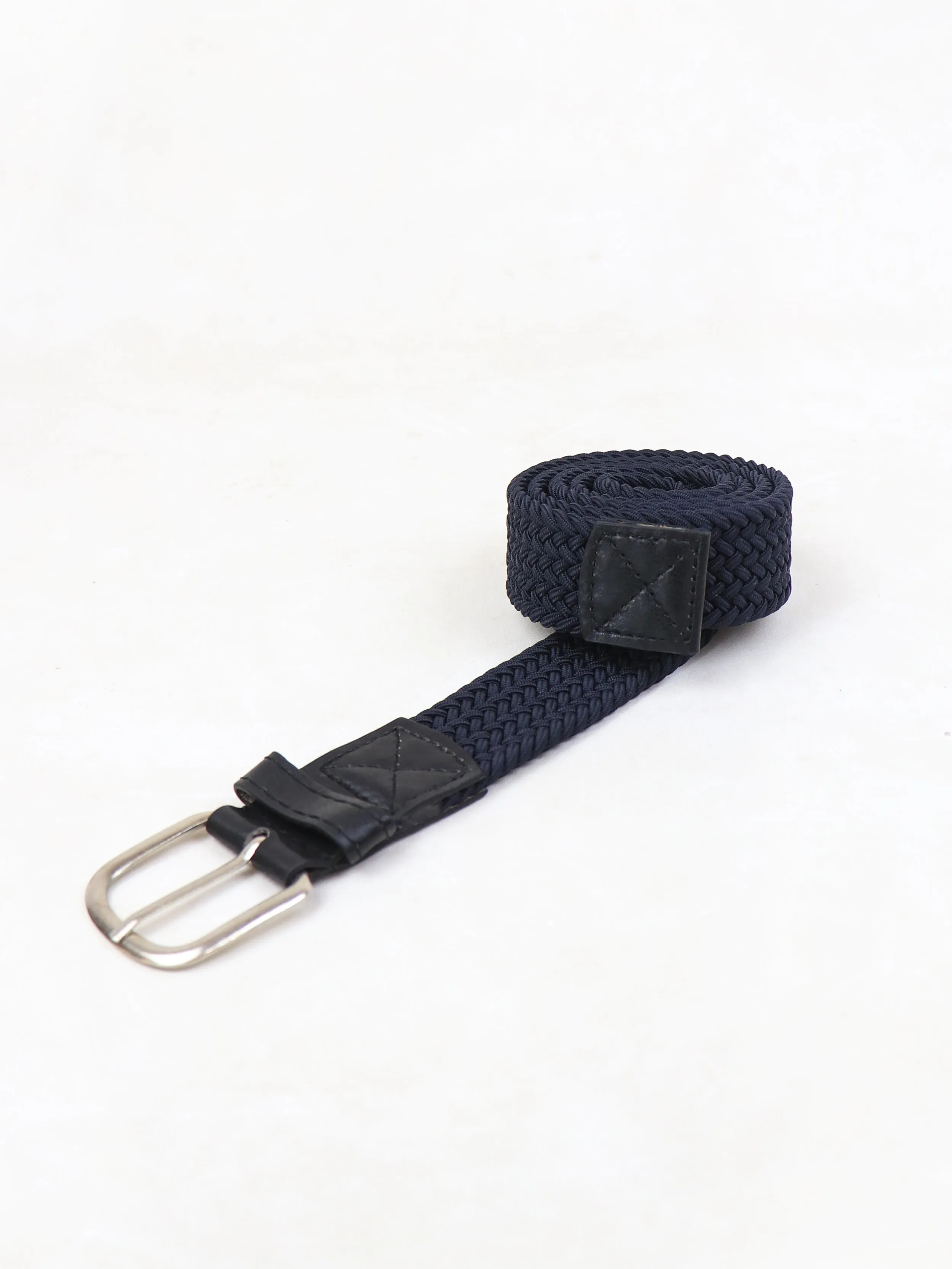 Men Canvas Elastic Fabric Woven Stretch Braided Belt Blue