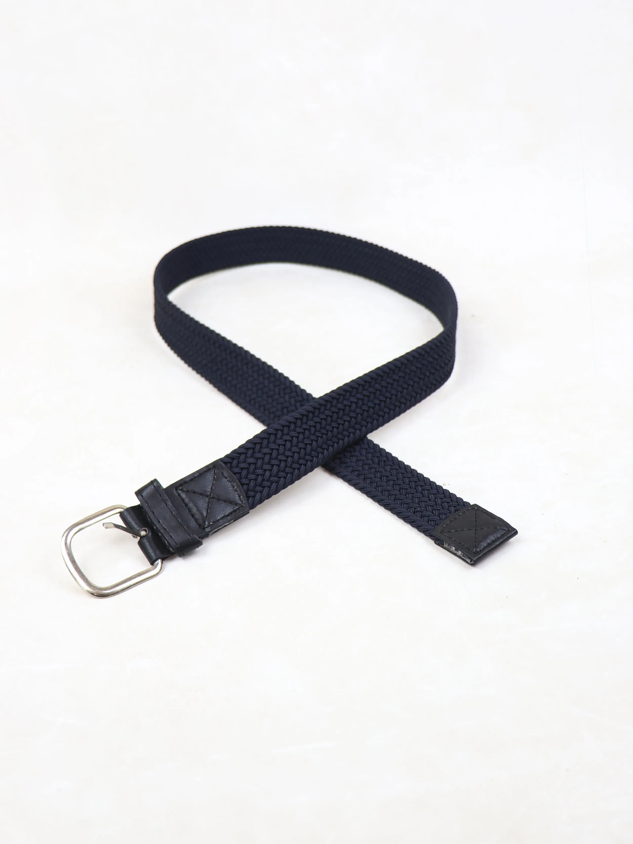 Men Canvas Elastic Fabric Woven Stretch Braided Belt Blue