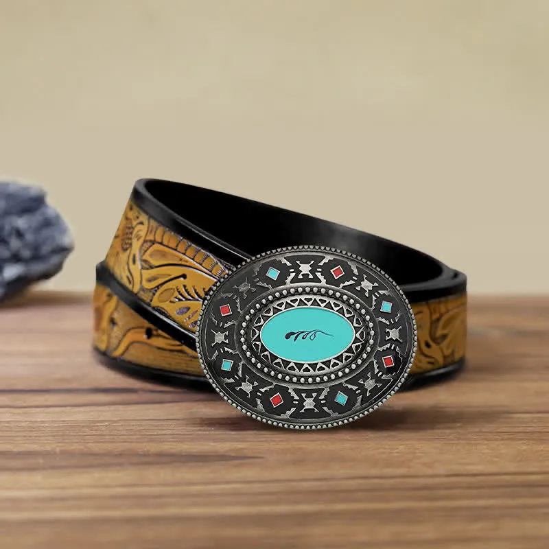 Men's DIY Western Colorul Enameled Leather Belt