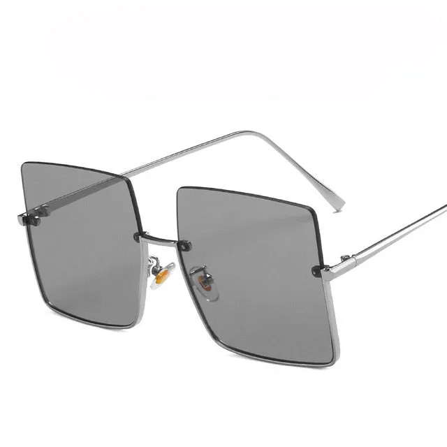 Metal Semi Rimless Sunglasses Women Retro Oversized Square Sun Glasses