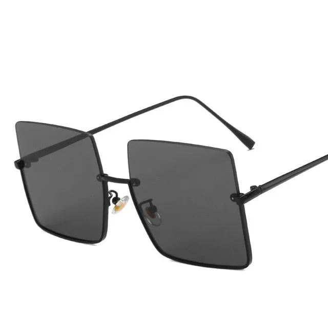 Metal Semi Rimless Sunglasses Women Retro Oversized Square Sun Glasses