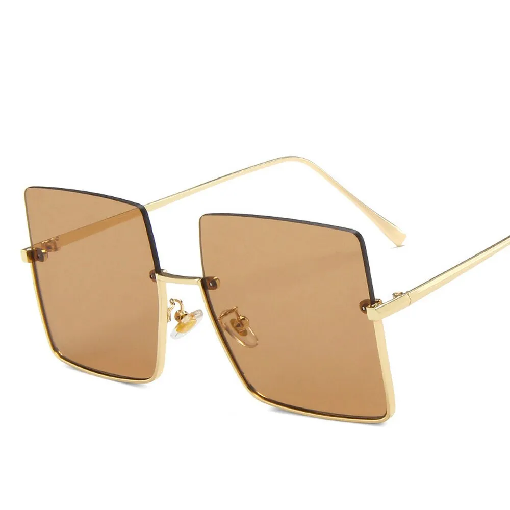 Metal Semi Rimless Sunglasses Women Retro Oversized Square Sun Glasses