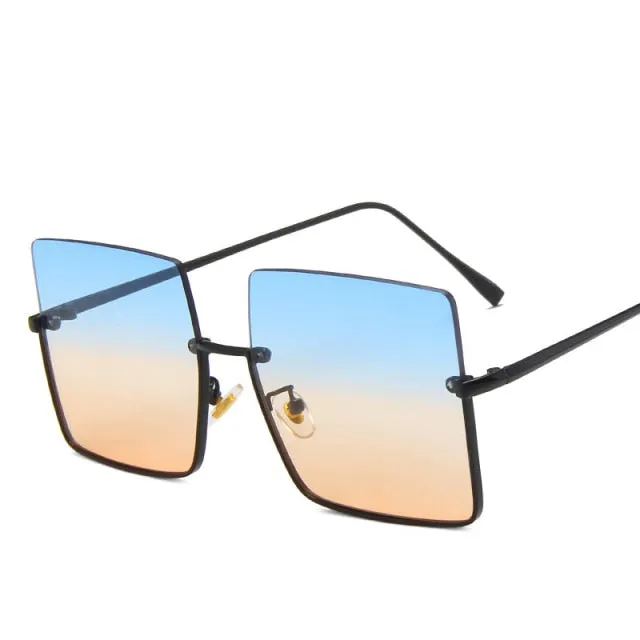 Metal Semi Rimless Sunglasses Women Retro Oversized Square Sun Glasses