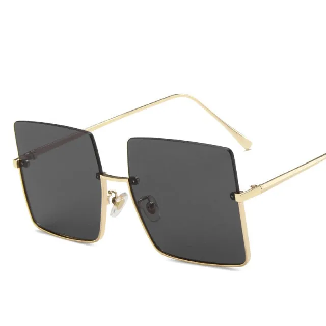 Metal Semi Rimless Sunglasses Women Retro Oversized Square Sun Glasses