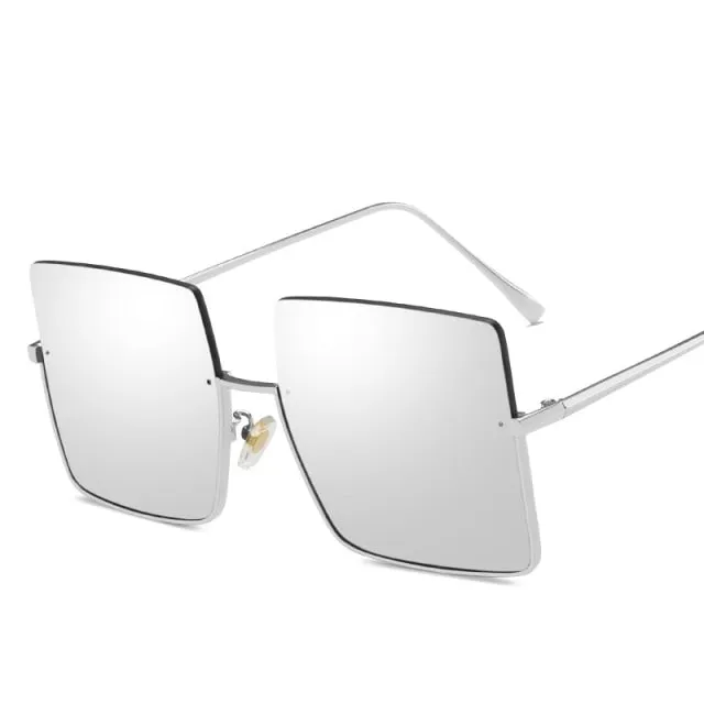 Metal Semi Rimless Sunglasses Women Retro Oversized Square Sun Glasses