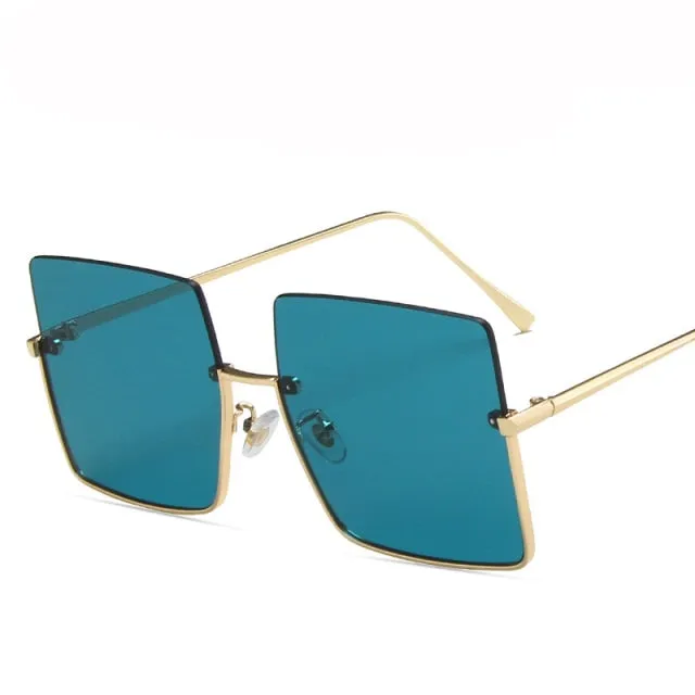 Metal Semi Rimless Sunglasses Women Retro Oversized Square Sun Glasses