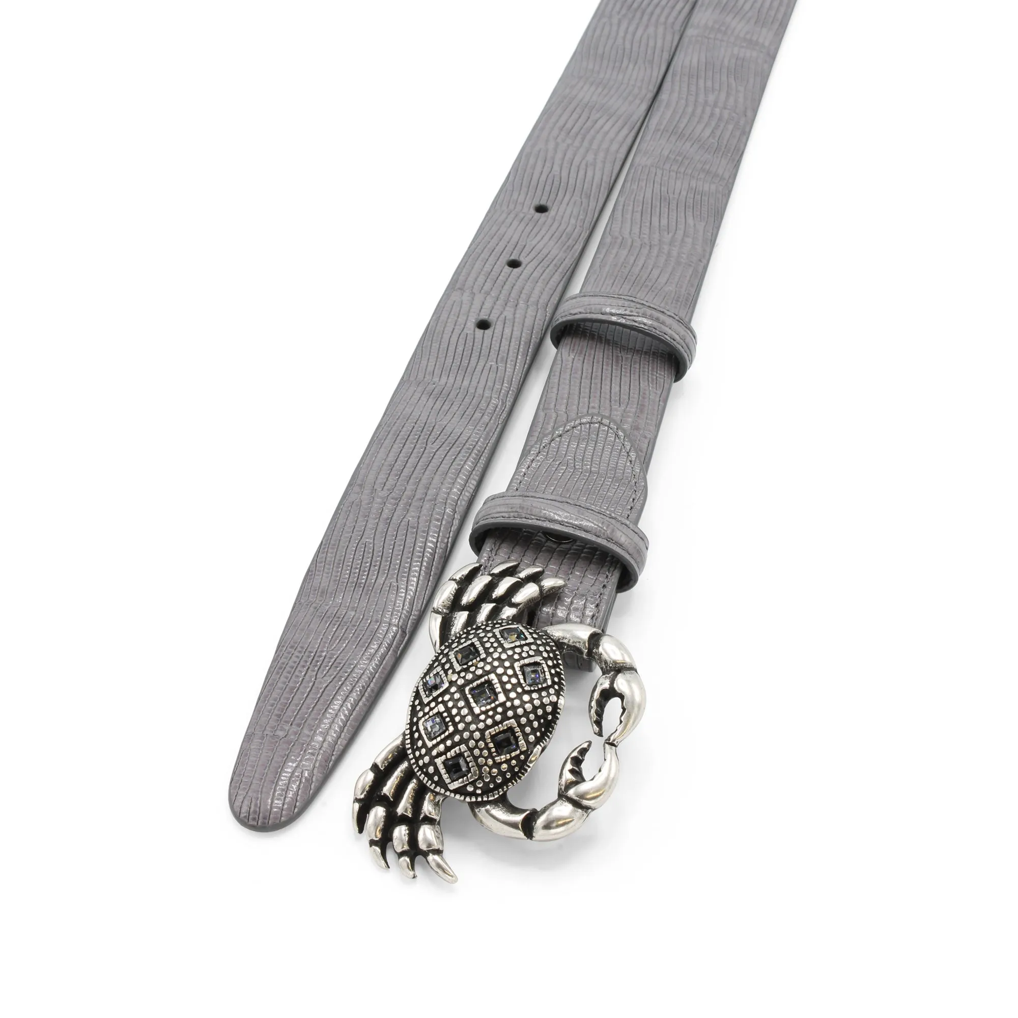 Mid Grey Narrow Lucertola Crystal Crab Belt