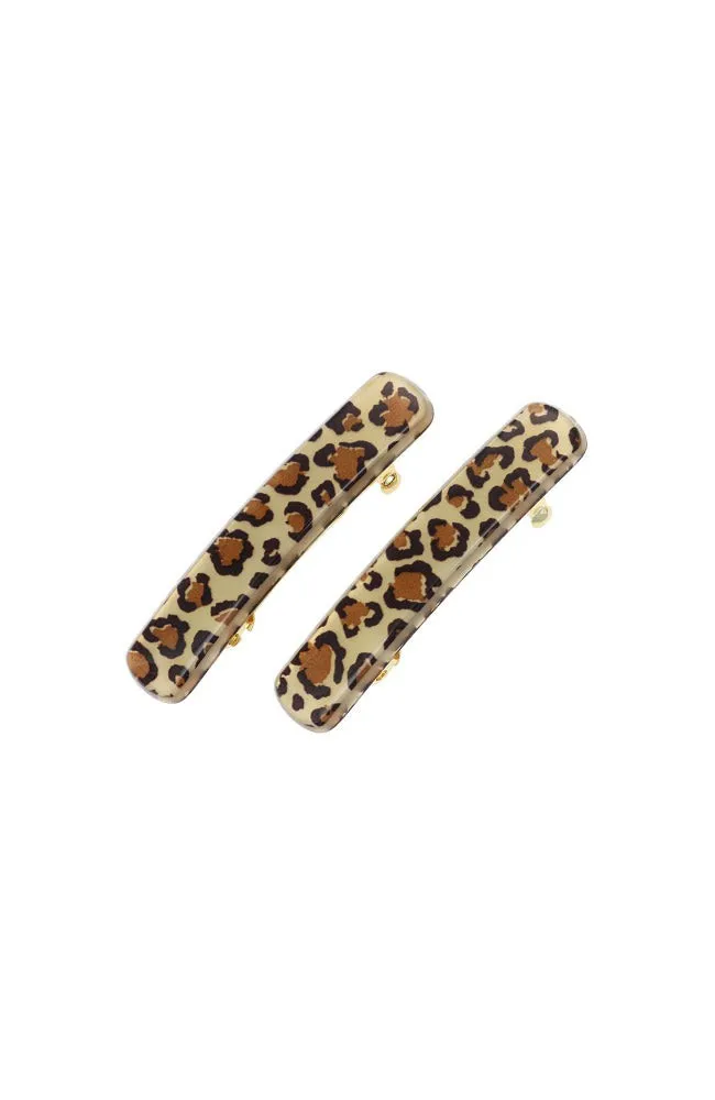 Mini Rectangle Barrette Pair - Golden Leopard