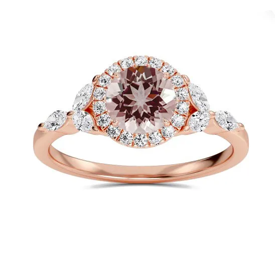 Morganite and Diamond Floral Ring 14k Rose Gold