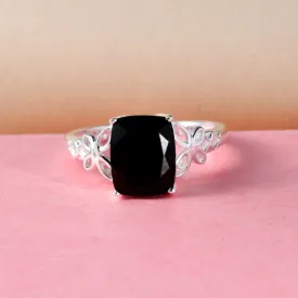 Natural Cushion Cut Black Onyx Solitaire Statement Ring - 925 Sterling Silver Ring