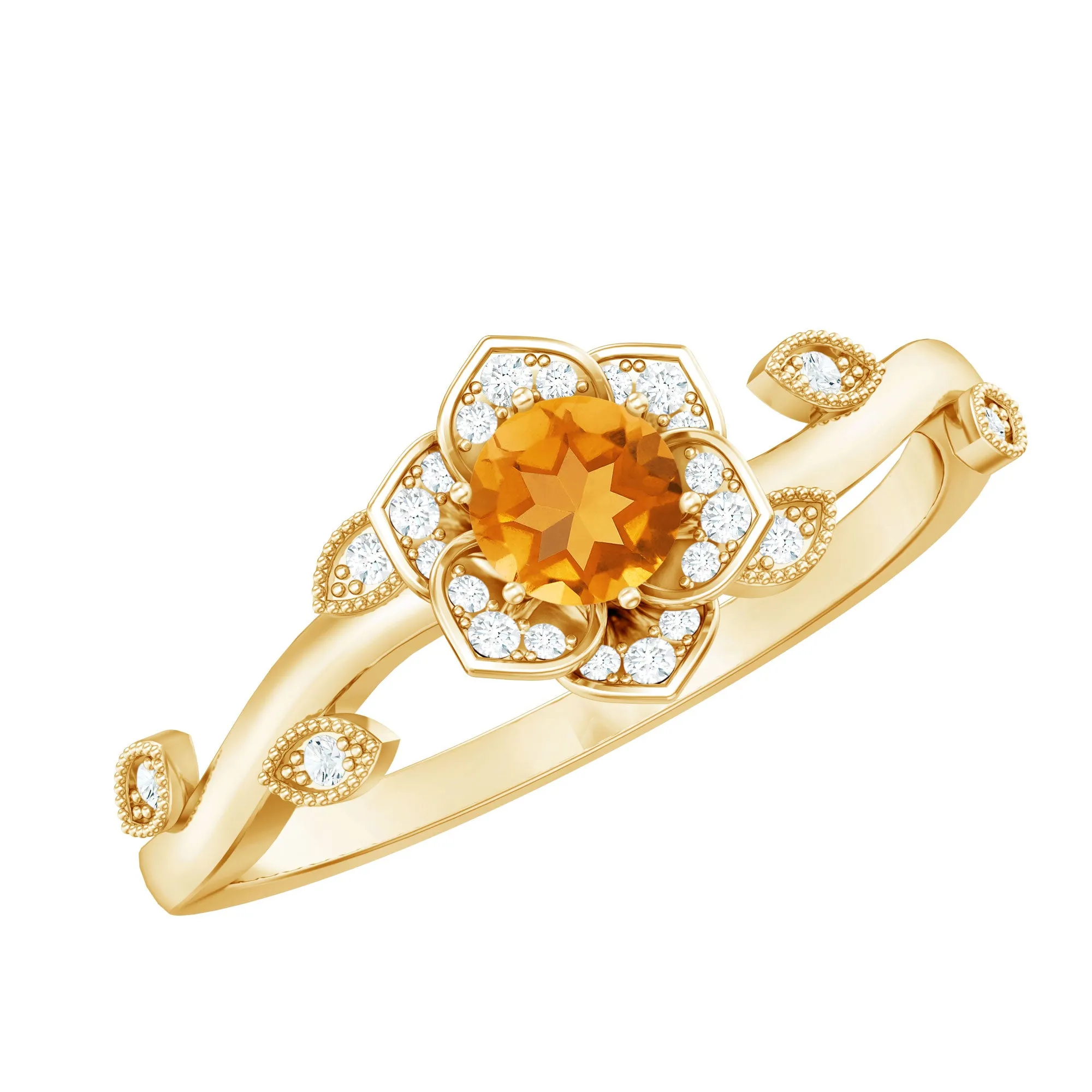 Nature Inspired Citrine and Diamond Engagement Ring