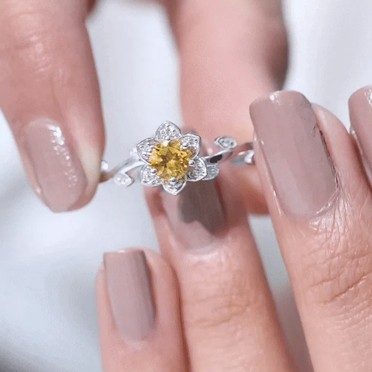 Nature Inspired Citrine and Diamond Engagement Ring