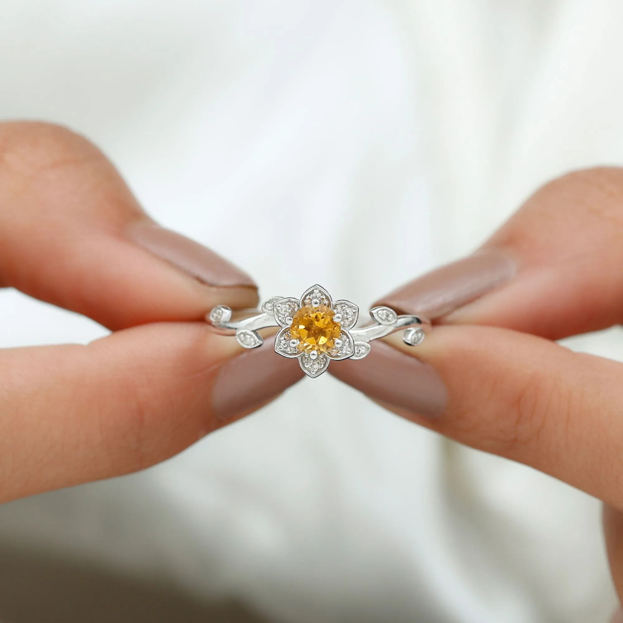 Nature Inspired Citrine and Diamond Engagement Ring