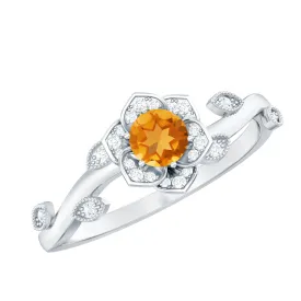 Nature Inspired Citrine and Diamond Engagement Ring