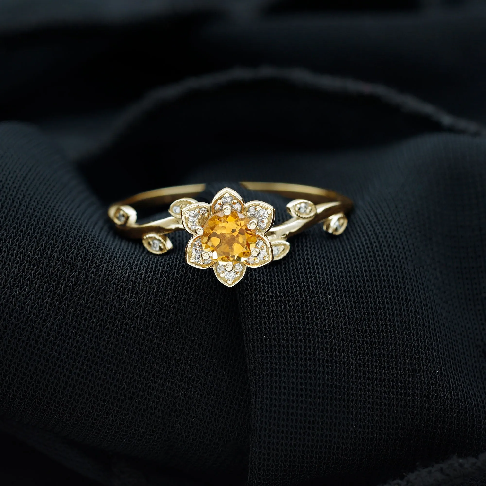 Nature Inspired Citrine and Diamond Engagement Ring