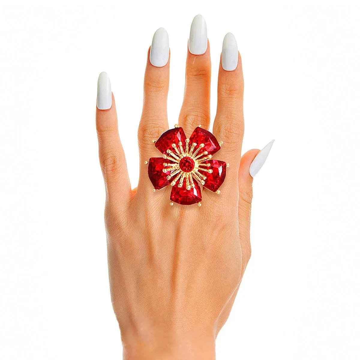 Nature Inspired Lush Red Daisy Flower Ring