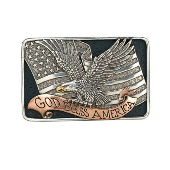 Nocona God Bless America Rectangle Belt Buckle