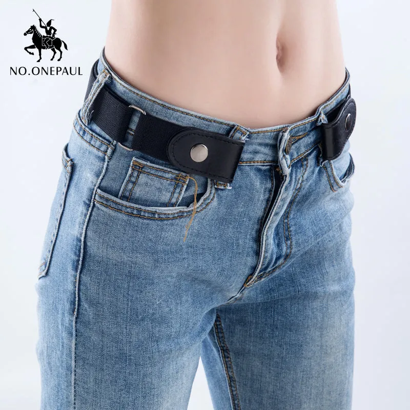 NO.ONEPAUL jeans women's punk style buckle-free belt dress ladies slim sports trend comfortable elastic new no buckle belt